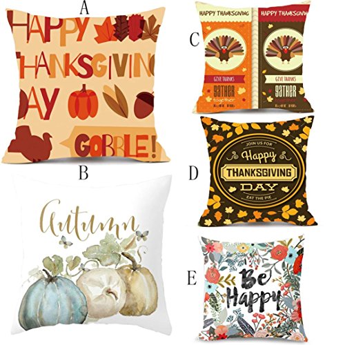Challyhope Thanksgiving Day Festival Fall Harvest Decorative Pillow Case Sofa Waist Throw Cushion Cover Print Pillowslip (18"x18", C)