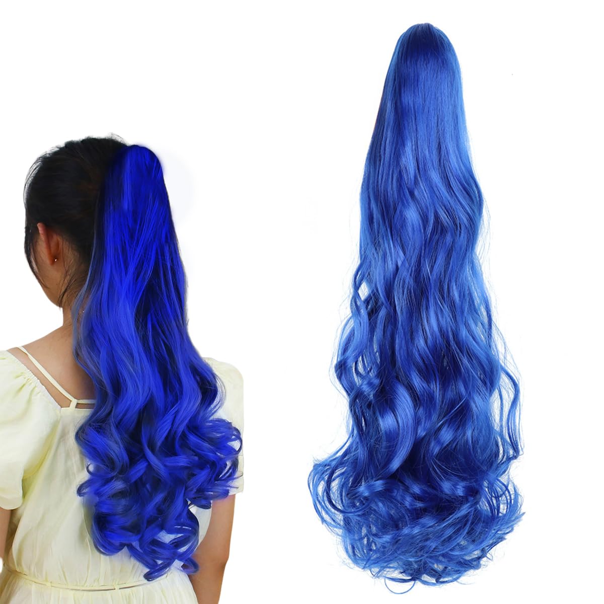 prinfantasy Ponytail Extensions Ombre Long Straight Clip in on Hair Extension Synthetic Claw Ponytail for Girl Pony Tail Extension Hair Extensions For Women Natural Color,GBMW020
