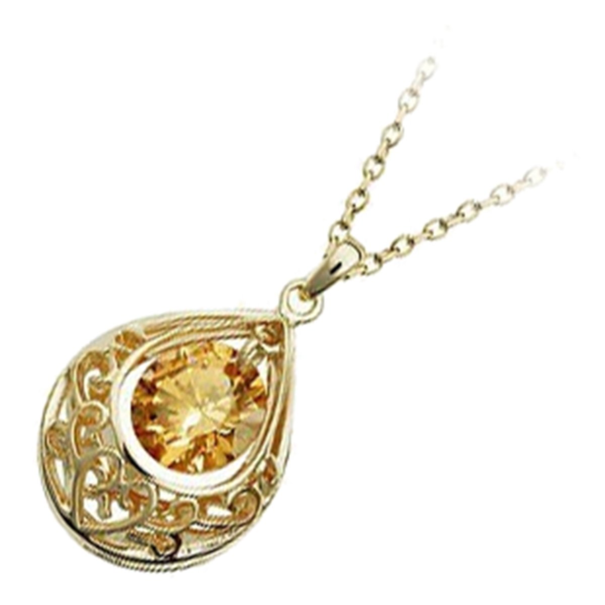 GWG Jewellery 18K Gold Coated Round Peridot Green Stone Within Teardrop Vintage Filigree Pendant Necklace in Gift Box for Women