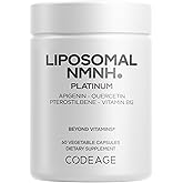 Codeage Liposomal NMNH Platinum - 500 mg NMNH Supplement, NAD+ Precursor with Quercetin, Pterostilbene, Apigenin, Active B Vitamins B2 Riboflavin & Vitamin B12 Methylcobalamin - Non-GMO - 60 Capsules