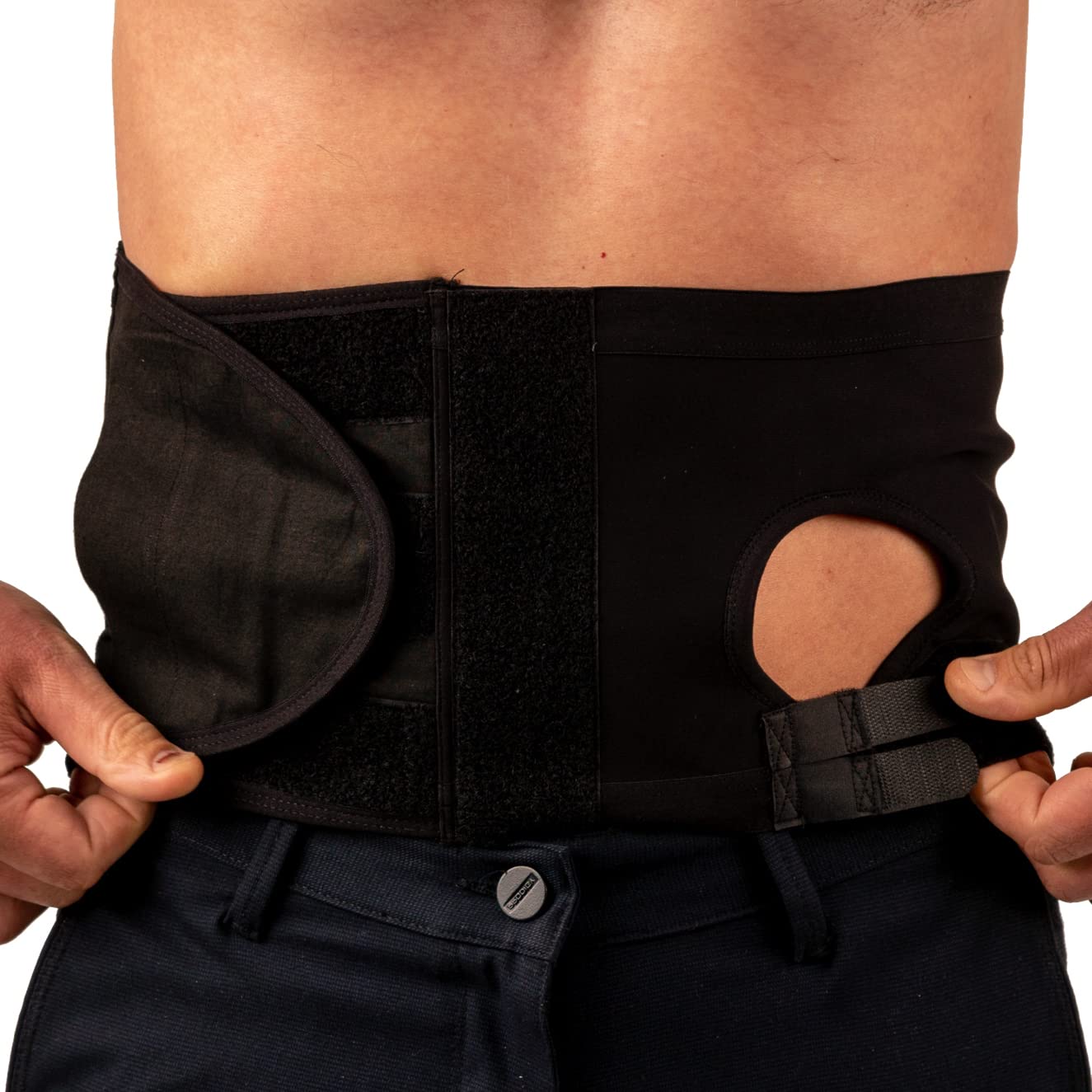 Photo 1 of Safe n' Simple Ostomy Hernia Support Belt - 6" Small - Black - Hernia Belt With Adjustable Left Hole For Men And Women - Colostomy Support Products