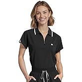 Eadflie Women's Scrub Tops - Cropped Zip-Front Polo Scrub Top - Medical Scrub Top with Chest Pocket, Pen Slot, Side Vents