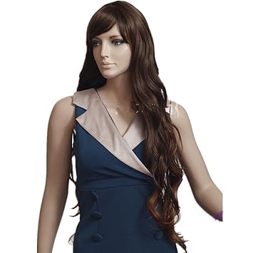 Waist Long Hair Dark Brown Curly Big Waves Side Swept Fringe Bang