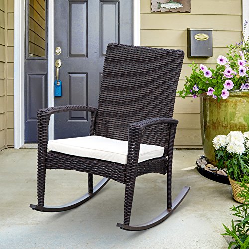 Outsunny Schaukelstuhl Schwingsessel Gartenstuhl mit Kissen, Polyrattan+Metall, Schwarz+Creme, 66 x 88 x 98 cm – Bild 3