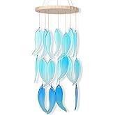 Wenqik Sea Glass Wind Chimes for Outside Blue Fish Shell Wind Chimes 26 Inch Ocean Beach Themed Chime Gift Sea Glass Decor for Beach Holiday Party Wedding Outside Patio Garden Porch Decor