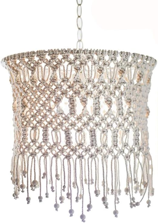 Zslmx Modern Cream Macrame Tassel Lampshade Bead Pendant Fabric