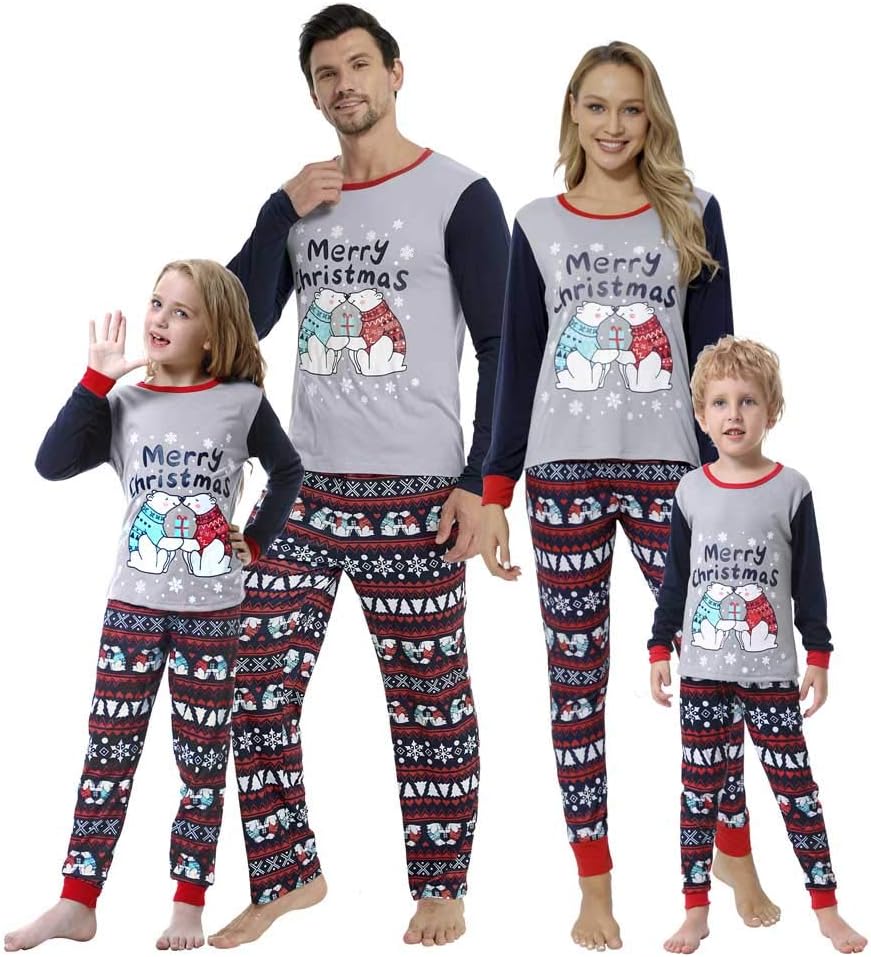 VENTELANFamily Matching Christmas Pajamas Set Holiday Santa Claus Sleepwear Xmas PJS Set for Couples and Kids