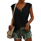 Langwyqu Womens Cap Sleeve Blouses T-Shirt Casual Loose Fit Basic Shirts Tank Tops