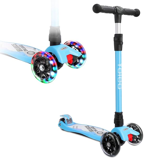 Yoleo Kinderroller Dreiradscooter mit LED große Räder 2 Hinterräder-Design Stabil Stoßdämpfung, klappbar einfach mitzunehmen,