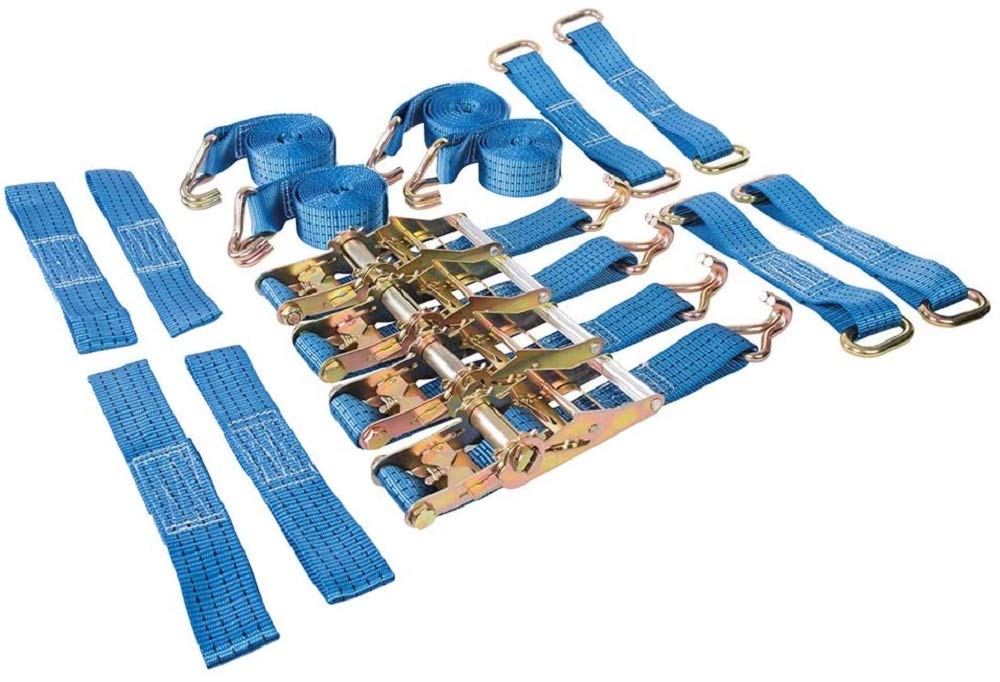 Silverline Car Transporter Alloy & Steel Wheels Tie-Down Set 16pce 3m x 50mm - Rated 2000kg Capacity 4000kg (911664)