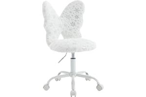 chairus Kids Desk Chair Butterfly Faux Fur Study Chair for Teenage Girls Adjustable Kids Vanity Chair for Bedroom Reading Living Room Small Cute Student Task Chair with White Foot, Snowflake