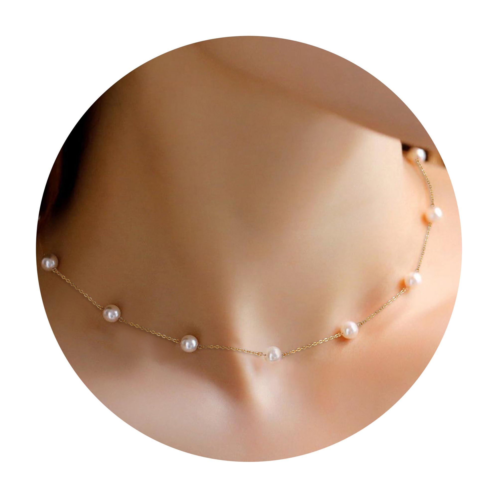 Photo 1 of Trinckle Gold Pearl Necklace, 6 MM Pearl Choker Necklace 15'' Pearl Necklaces for Women Dainty Choker as Birthday Gifts for Teens Pearl Strands Prom Jewelry Wedding Bride Bridesmaid Gifts