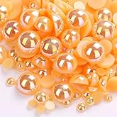 1000PCS Mixed Sizes 3/4/5/6/8/10mm Flatback Half Round Pearls Gems for Crafting, AB Color Pearl Beads Stones for Crafts Jewelry Clothes Shoes Dress Nail Art Making Embellishments (Orange Yellow AB)
