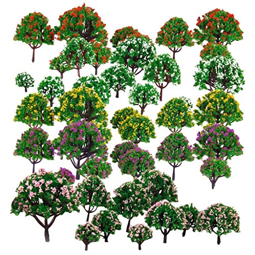 HOSL 30 PCS Random Model Flower Trees1.5-6"(4-16cm) Ho Scale Blossom Diorama Bush Model Train Scenery Woodland Scenics Miniature Landscape Layout Scene Railway Woodland Spring Blooming Flowers