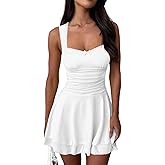 MIYIEONZ Women's Square Neck Ruffle Hem Mini Dresses Ruched Waist Slim Sleeveless Corset Dress for Women Short Party Dress