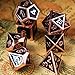 TecUnite 7 Die Metal Polyhedral Dice Set DND Role Playing Game Dice Set with Storage Bag for RPG Dungeons and Dragons D&D Math Teaching (Shiny Copper and Black)