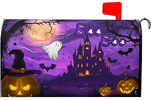 Kcozydecor Halloween Scary Night Pumpkin Lanterns Mailbox Covers Magnetic Standard Size 18"" X 21"",Ghost Bat Castle Boo Purple Mailbox Wraps Post Letter Box Cover for Holiday Garden Yard Decor