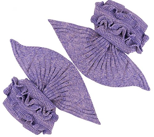 GDAE10 Children Warm Soft Crochet Handmade Mermaid Tail Blanket Knitting Living Sleeping Bag Camping Bag for Girls Kids (Tender purple)