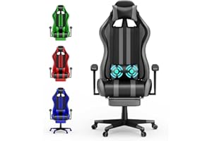 Soontrans Grey Gaming Chair with Footrest,Racing Ergonomic Massage Gaming Chairs for Adults Work in Office,Height Adjustable Gamer Chair,360° Swivel PC Computer Chair,Reclining Silla Gamer