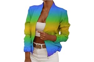 JEGULV Blazer Jackets for Women Slim Fit Cardigan Vintage Graphic Print Coats Long Sleeve Crop Tops Office Suit