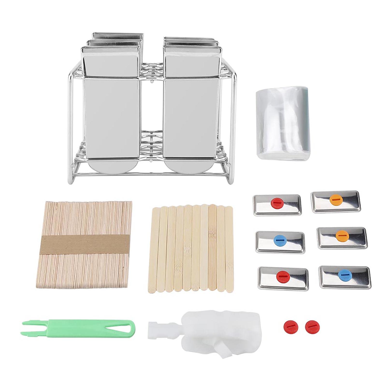 Stainless Steel Ice Popsicle Molds Kit, Ice Pop Mould Maker Tool Ice Cream Mould with Stainless Steel Stick Holder Base Lolly Maker Set Ice Pop for DIY (Round Head Flat Plate)