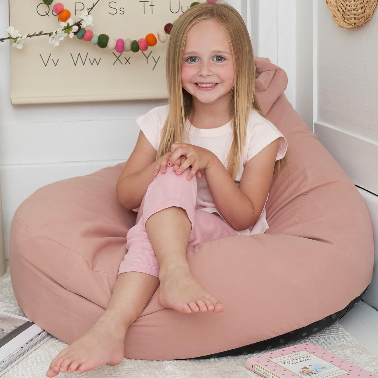 Photo 1 of ZICOTO Stuffed Animal Storage Bean Bag Chair Cover for Kids - Easily Turn Plushie Toys into a Comfy Toddler Chair - Durable Lounge Stuffie Bag for Playroom, Living Room or Nursery Decor - Cover Only
