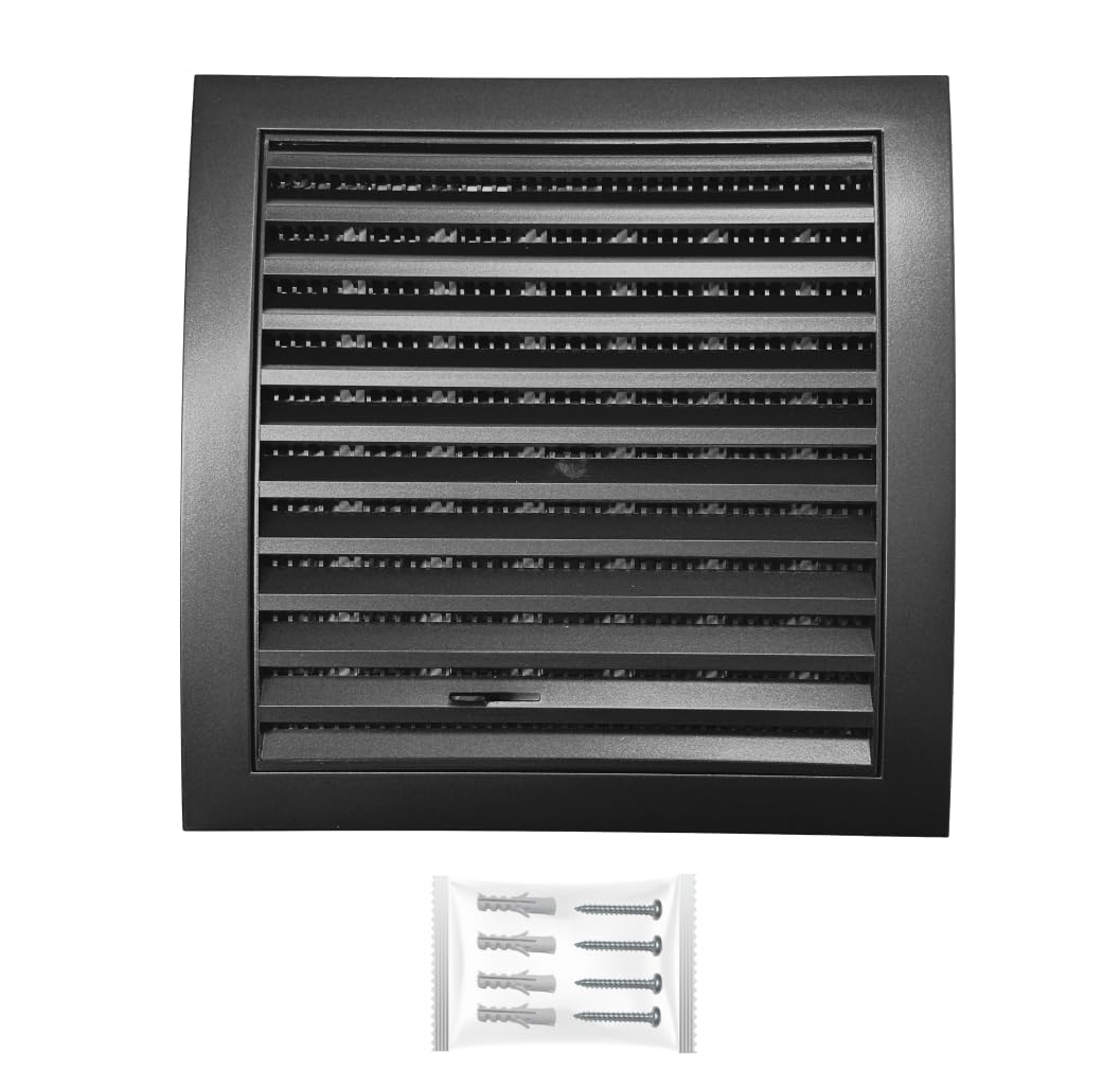 H&C VENT Anthracite Ventilation Grille with Slider and Insect protection 6 x 6Inch / 150 x 150mm │ Vent Cover │ Extractor Air Vent Covers for Inside and Outside │ Pipe Covers for Wall Door Window — image 1