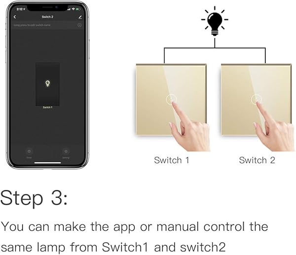 BSEED WiFi Interruptor de Luz 3 Gang 2 Vas Interruptor Smart con panel de vidrio OroCompatible con Alexa y Google Home Control de APP y Funcin de Temporizador Neutral Requerido 2 Paquete