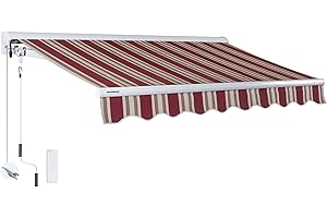 ADVANING Luxury Series, 12'x10' Electric Retractable Awning, Premium Quality Fully Assembled UV+ Sun Shade Canopy, Brick Red Stripes, EA1210-A430H2