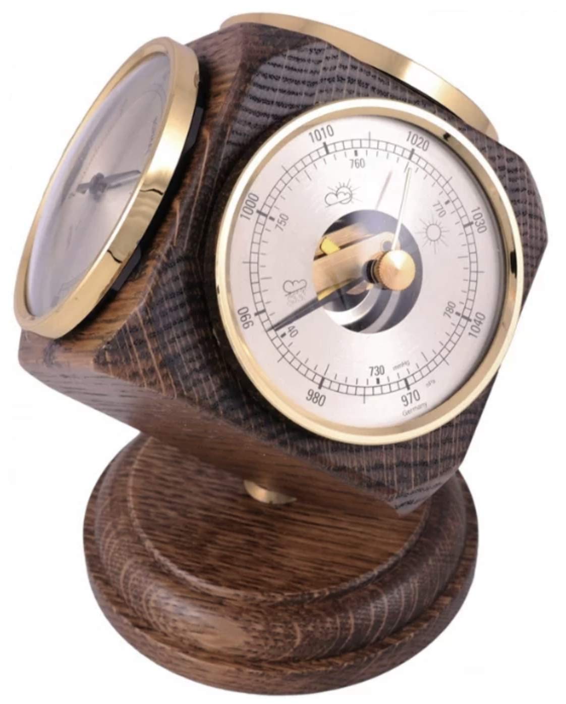 Vintage Oak Weather Station Desk Ornament - includes a thermometer, barometer, & hygrometer. - Handmade in Germany.Vintage Oak Weather Station Desk Ornament - includes a thermometer, barometer, & hygrometer. - Handmade in Germany.