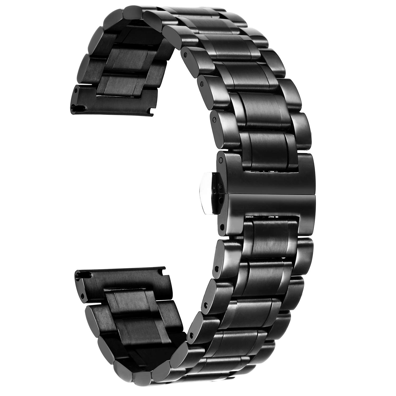 BINLUN Stainless Steel Watch Bands 12mm-24mm Replacement Smart Watch Straps with Straight&Curved Ends Universal fit for Samsung Galaxy Watch 6/5/4/3,Fit for Garmin Watch(Black,22mm)