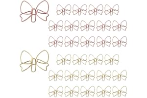 OWLFAVO Bowknot Shape 30pcs Paper Clips with Clear Box, Rose Gold and Yellow Gold, Funny Cute Paperclips Bookmarks Planner Clips for Fun Office Supplies School Gifts Wedding Decoration
