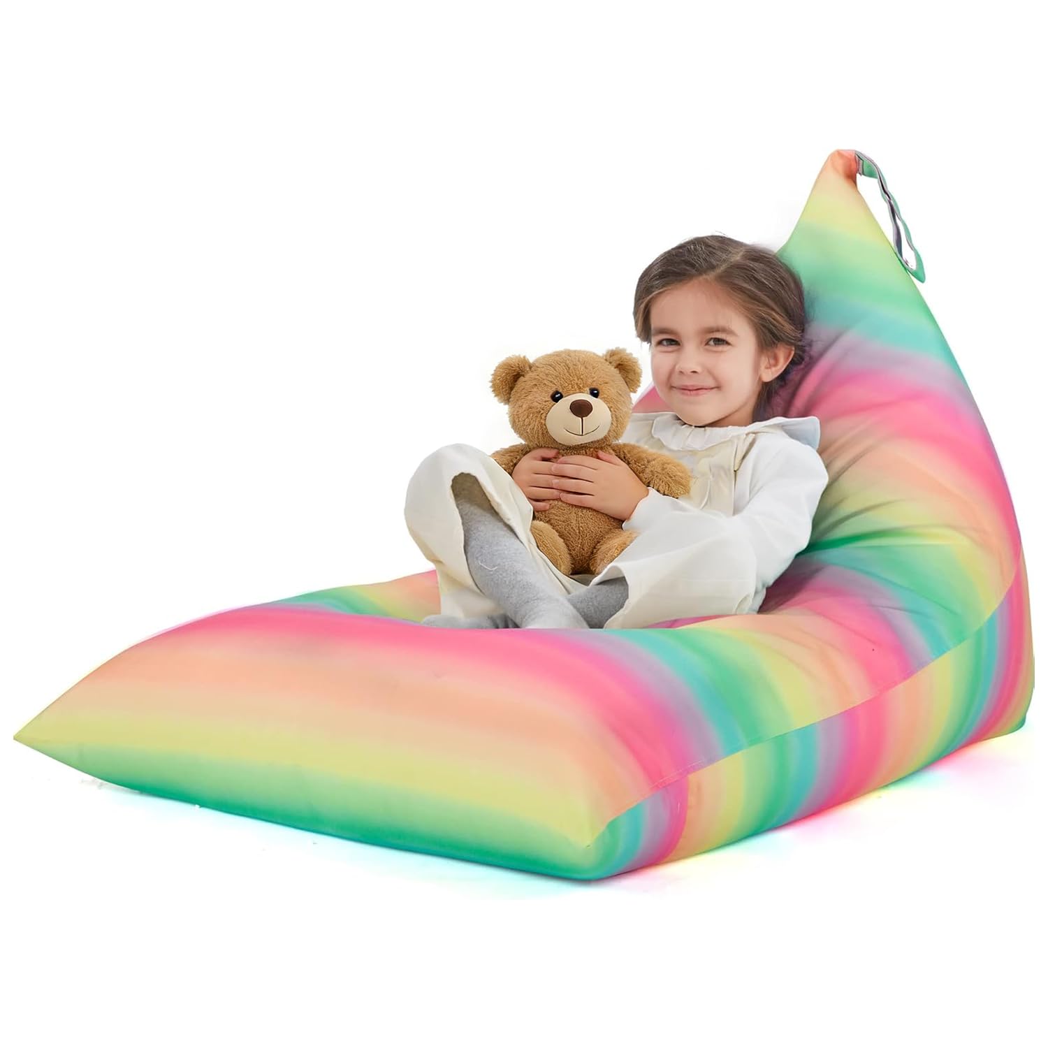 Nobildonna Stuffed Animal Storage Bean Bag Chair Cover Only for Kids and Adults, Extra Large Beanbag Without Filling Plush Toys Holder and Organizer- Premium Canvas 250L (Rainbow Stripes)