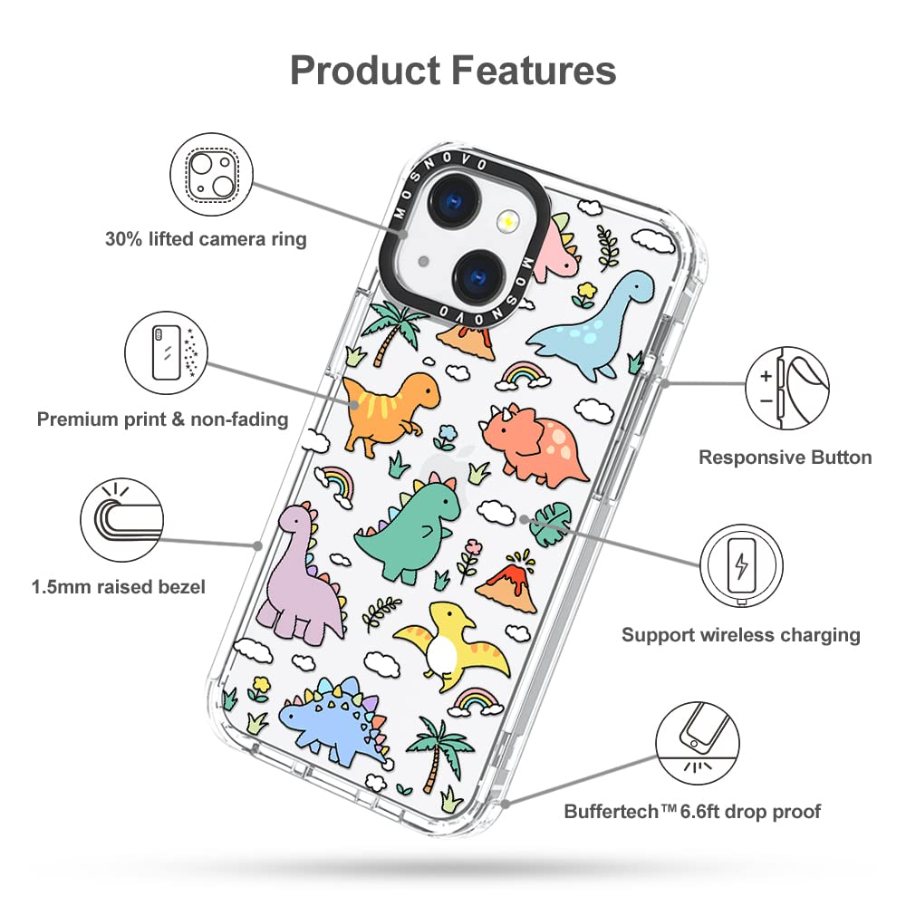 MOSNOVO Case for iPhone 13, [Buffertech 6.6ft Military-Grade Drop Protection] [Anti Peel Off Tech] Clear TPU Bumper Phone Case Cover Design - Dinosaur Land - Image 6