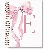 JXREQ Coquette Pink Bow Personalized Notebook, Initial Letter E Monogram Journal, Preppy Girly Ribbon Bow Journal, Monogrammed Gifts for Women, Aesthetic Spiral Notebook 5.5x8.3
