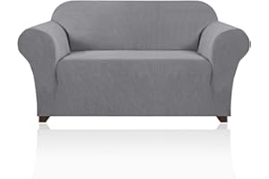 PrinceDeco Stretch Sofa Slipcover 1 Piece Sofa Cover for 2 Cushion Couch Furniture Protector/Cover Couch with Elastic Bottom Soft and Durable Sofa Cover Pet Protector (Loveseat, Dove)