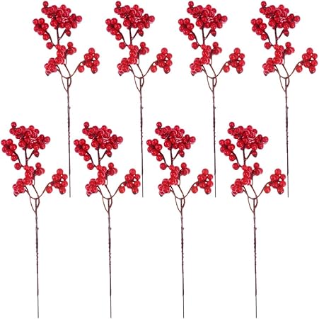 Agrifoglio Immagini Natalizie.Lioobo 10 Pezzi Di Bacche Rosse Steli Rami Di Agrifoglio Natalizio Fiore Artificiale Raccogliere Per Decorazioni Natalizie Amazon It Casa E Cucina