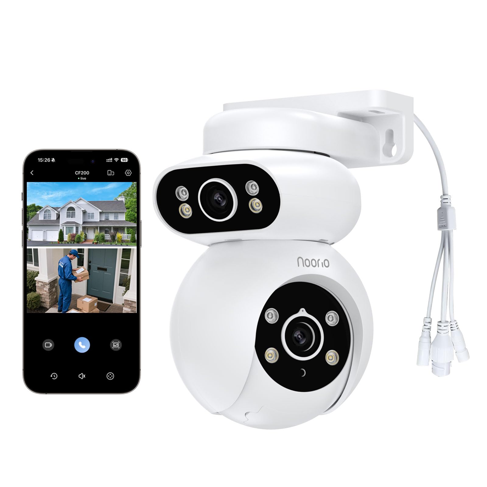 Photo 1 of Noorio Dual Lens 2K Security Camera Outdoor, Outside Cameras for Home Security Plug-in, Auto Tracking 360° PTZ, Color Night Vision, 24/7 Recording, 2.4G WiFi Only