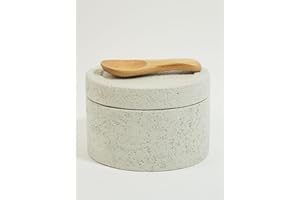 SDALI HOME Concrete Salt Cellar with Lid and Wood Spoon,Large Salt Box Container for Coutertop Organizer and Morden Elegant K