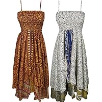 Mogul Interior Lot Of 2 Womens Sundress Recycled Vintage Sari Girl On The Wing Summer Beach Dress