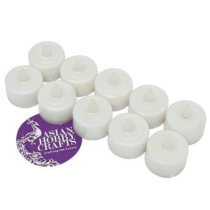 Asian Hobby Crafts LED Flameless Yellow Tea Light Candles with Batteries -Set of 10 Pieces