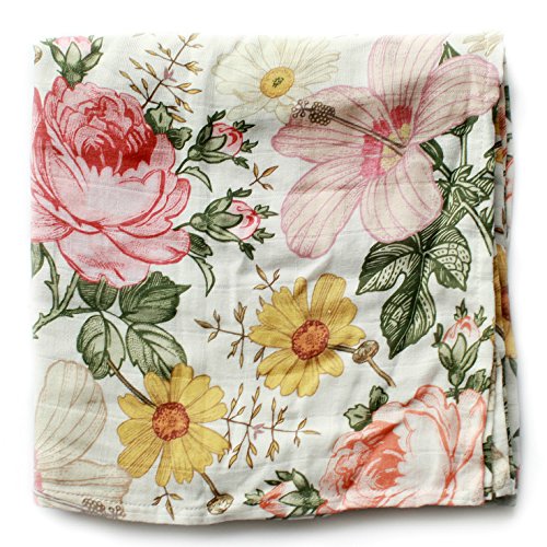 Muslin Swaddle Blankets Single Pack 47-Inch Square 100% Cotton - Garden Floral