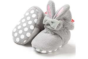 Timatego Newborn Baby Boys Girls Cozy Fleece Booties with Grippers Stay On Slipper Socks Infant Toddler Crib Winter Shoes for Boys Girls