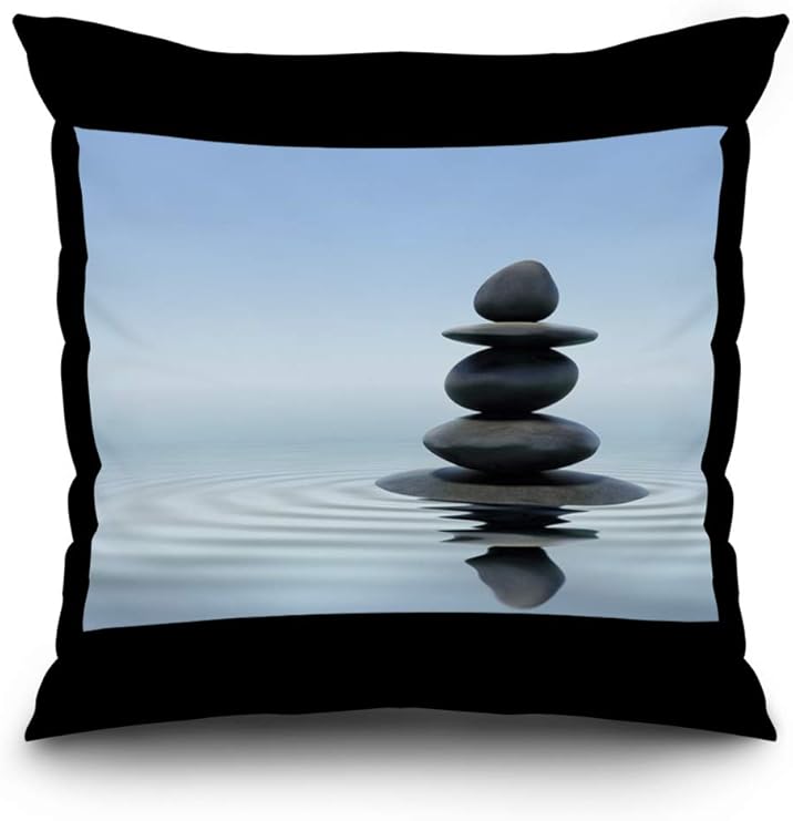 Amazon Com Lantern Press Zen Stones Stacked On Water Photography A 16x16 Spun Polyester Pillow Black Border Wall Art