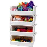 ReadySpace Extra Large Stackable Plastic Storage Bins, 4-Pack, White | Open-Front Stackable Bins For Garage, Pantry, Closet &amp; Office, 14,8"L X 16,5"W X 7"H, Nests When Empty, Durable Plastic,