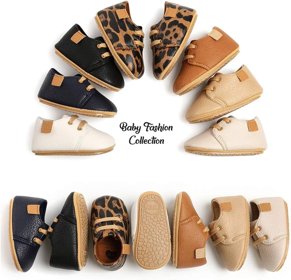  | SOFMUO Baby Boys Girls Lace Up Leather Sneakers Soft Rubber Sole Infant Moccasins Newborn Oxford Loafers Anti-Slip Toddler Wedding Uniform Dress Shoes | Sneakers