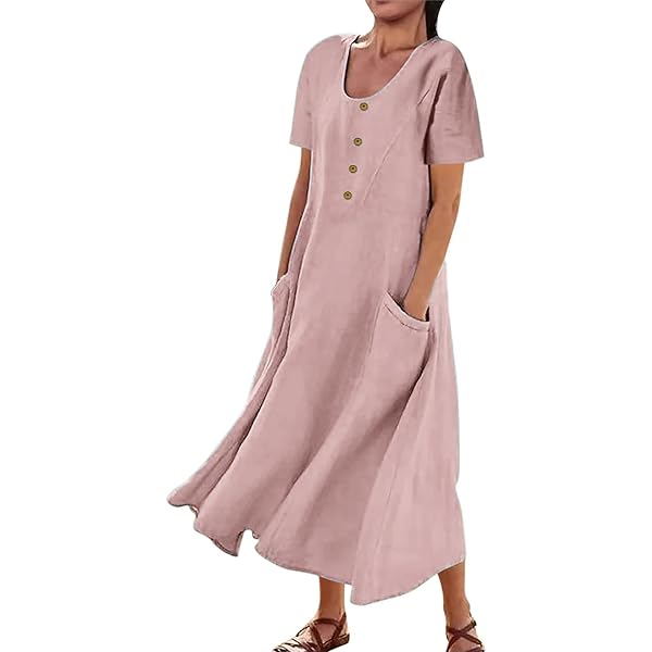 SMIDOW Women's Summer Cotton Linen Long Dress Sleeveless Elegant Flowy  Dresses Plus Size Loose Comfy Dress at Amazon Women's Clothing store