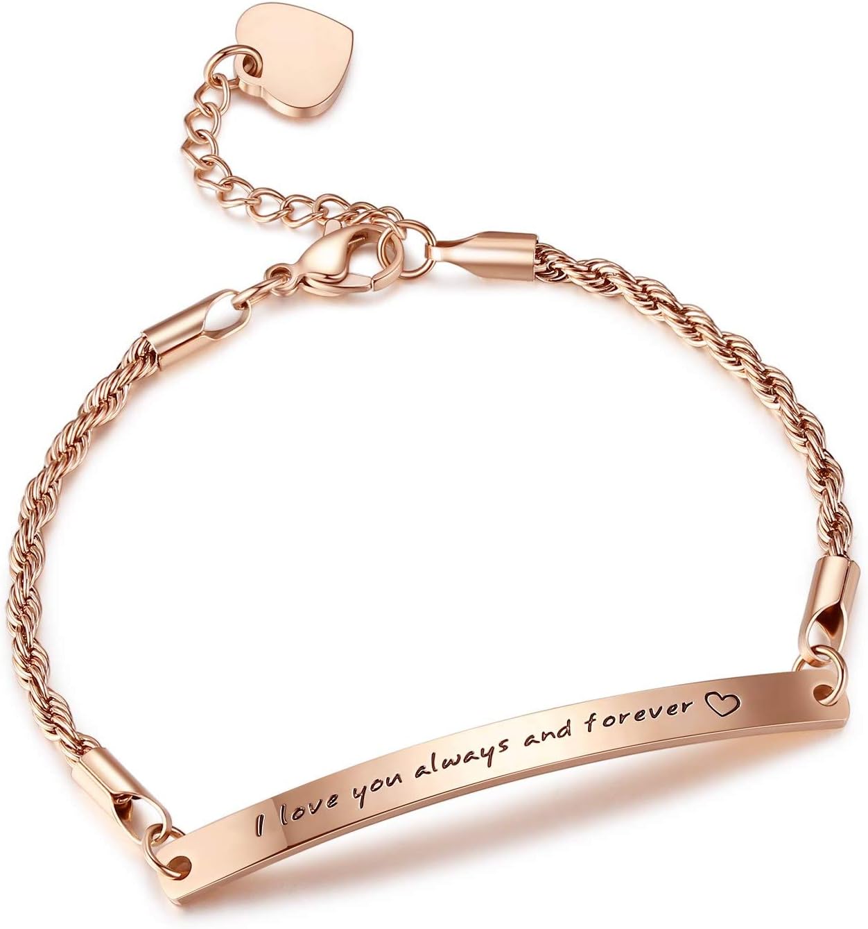 Hannay Stainless Steel Engraved Inspirational Promise Adjustable Bracelet, Jewelry for Women, Girls, 7.5"+ 2"