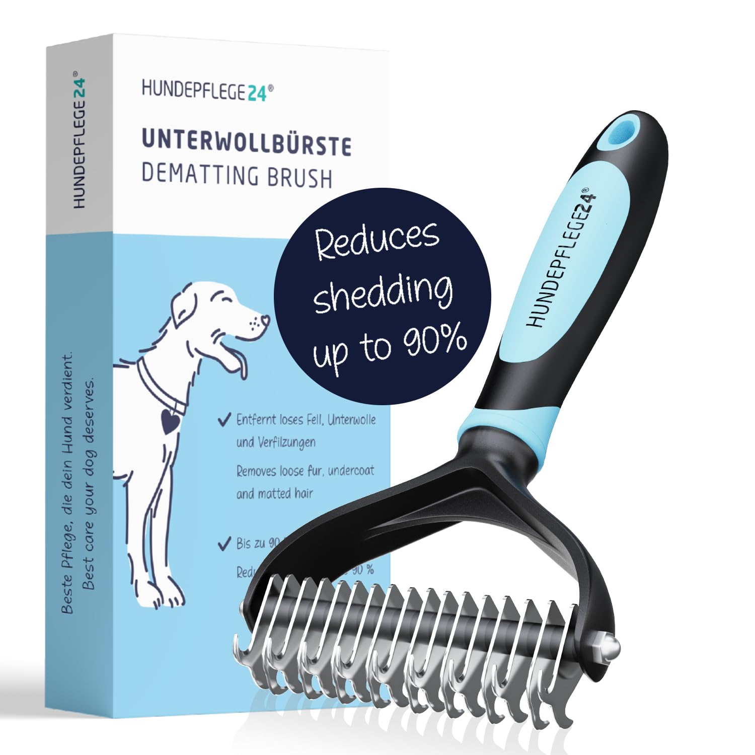 Hundepflege24 Dog grooming brush for medium & long coat - Reduce Shedding by 90%, Removes undercoat & mats - Cat & Dog brushes for grooming & deshedding