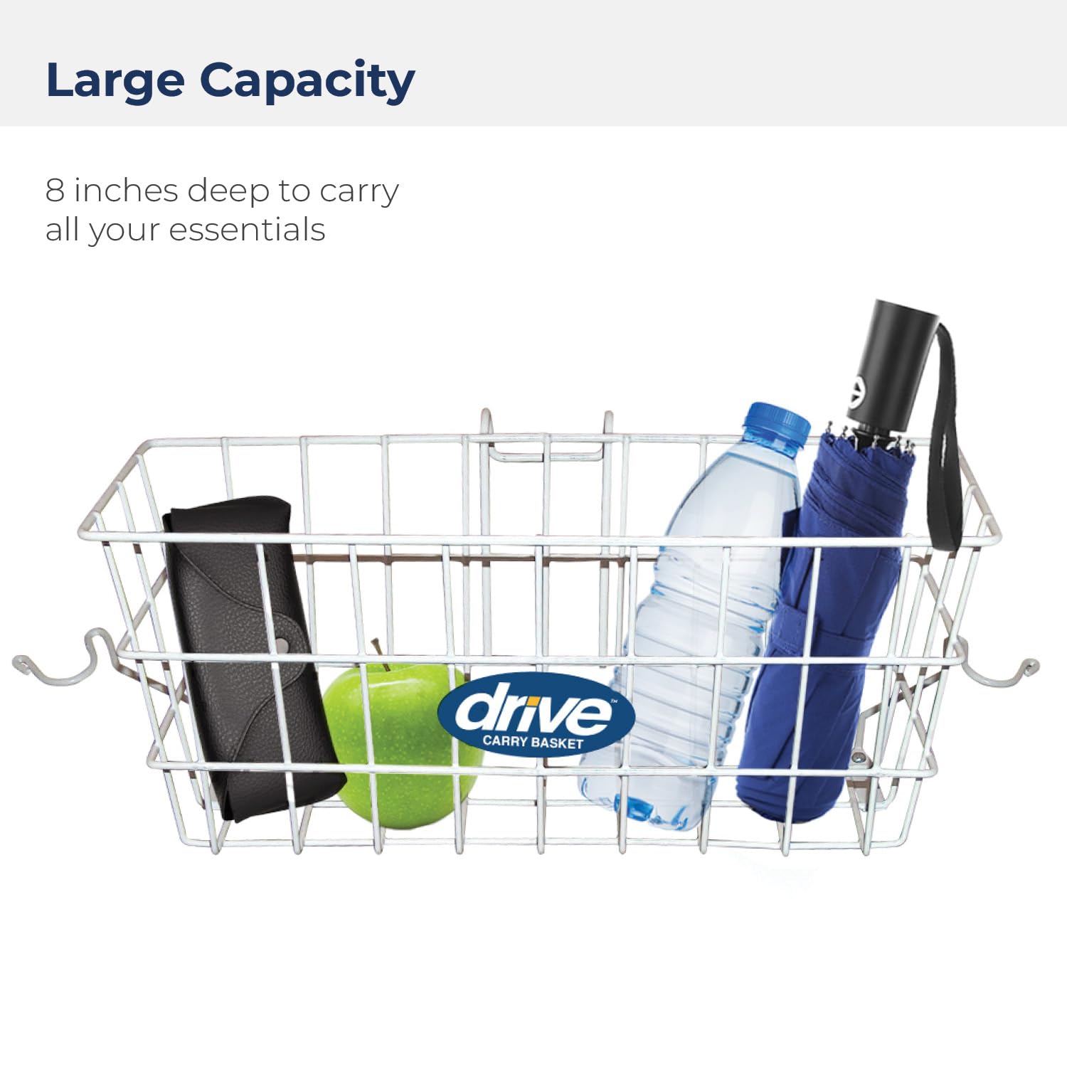 Drive Medical 10200B Walker Basket, Basket for Folding Walker with Cup Holder, White